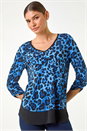 Blue Animal Print Contrast Border Print Top, Image 2 of 5