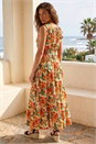 Orange Floral Print Frill V-Neck Maxi Dress, Image 2 of 4