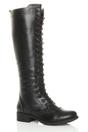Black AJVANI Black Lace Up Calf Zip Biker Military Boots, Image 1 of 1