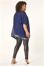 Midnight Blue Curve Sequin Trim V-Neck Kaftan, Image 3 of 5