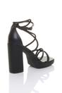 Black High Block Heel Diamante Strappy Platform Sandals, Image 4 of 4