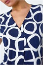Navy  Circle Ring Print V-Neck Stretch Top, Image 5 of 5