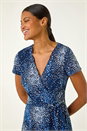 Navy  Abstract Wrap Detail Stretch Dress, Image 4 of 5