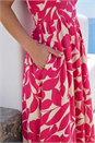 Fuchsia Leaf Print V-Neck Midi Dress , Image 4 of 4