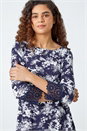 Navy Floral Lace Trim Stretch Top, Image 1 of 5