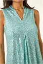 Aqua Sequin Pleat Front Vest Top, Image 5 of 5