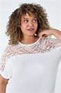 Ivory  Curve Lace Yoke Stretch Bubble Hem Top, Image 3 of 5