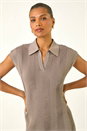 Taupe Textured Zig Zag Knit Midi Dress, Image 4 of 5