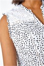 Black Cotton Spot Broderie Crinkle V-Neck Blouse, Image 5 of 5