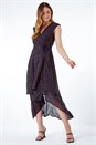 Black Metallic Spot Wrap Midi Dress , Image 2 of 5