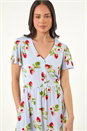 Blue Petite Strawberry Print Pocket Dress , Image 4 of 5