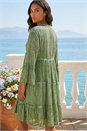 Green Shimmer Tie Detail Smock Dress, Image 2 of 4