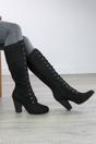 Black High Heel Lace Up Victorian Style Knee Boots, Image 2 of 6