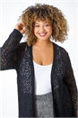 Black Curve Crochet Longline Cardigan, Image 4 of 5