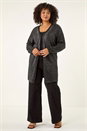 Black Curve Sparkly Longline Knit Cardigan, Image 2 of 5