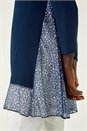 Navy  Animal Print Contrast Mesh Hem Stretch Top, Image 5 of 5