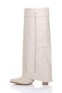 Beige AJVANI Beige High Block Heel Pointed Toe Fold Over Knee Boots, Image 3 of 4