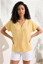 Yellow Pleat Front V-Neck Top, Image 1 of 4