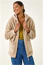 Stone Hooded Borg Zip Through Jacket, Image 4 of 6