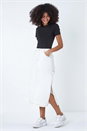 Natural  Dusk Cotton Denim Side Split Midi Skirt, Image 2 of 7