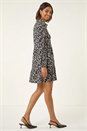 Black Abstract Print Buttoned Stretch Dress, Image 1 of 5