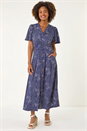 Navy  Polka Dot Wrap Midi Dress, Image 1 of 5