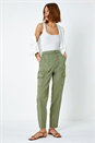 Sage Casual Elastic Waist Cargo Stretch Trousers, Image 1 of 7