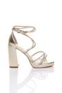 Gold AJVANI Gold High Block Heel Diamante Strappy Platform Sandals, Image 2 of 3