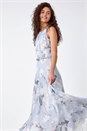 Grey Floral Pleated Chiffon Maxi Dress, Image 2 of 5