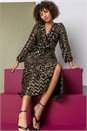 Gold Metallic Zig Zag Wrap Tiered Midi Dress, Image 1 of 5