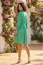 Green Dusk Ditsy Floral Print V-Neck Dress, Image 3 of 4