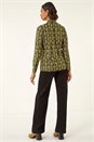 Khaki Aztec Print V-Neck Stretch Top, Image 4 of 5