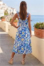 Blue Floral Print Strap Detail Midi Dress, Image 3 of 4
