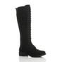 Black AJVANI Black Biker Lace Up Military Calf Knee Boots, Image 1 of 6