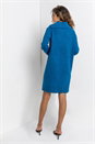 Teal Split Neck Ribbed Knit Dress, Image 2 of 4