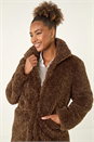 Chocolate Curly Soft Borg Coat, Image 3 of 6