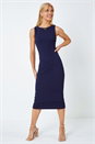 Navy Sleeveless Midi Stretch Dress, Image 1 of 5