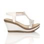 White AJVANI White High Wedge Heel Diamante T-Bar Slingback Sandals, Image 2 of 6