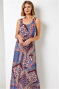 Blue Geo Print Ring Detail Maxi Dress, Image 2 of 5