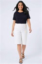 White Curve Knee Length Elastic Waist  Shorts, Image 1 of 4