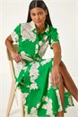 Green Shadow Floral Print Shirt Dress, Image 1 of 5