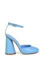 Blue XY LONDON Blue 'Ekin' Ankle Strap Statement Cylinder Block Heel, Image 5 of 5