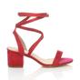 Red AJVANI Red Mid Block Heel Tie Up Sandals, Image 2 of 6