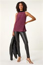 Rose Glitter Plisse Halter Neck Top, Image 1 of 6