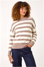 Taupe Button Shoulder Stripe Knit Jumper, Image 4 of 5