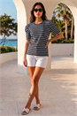Navy  Petite Stripe Ruched Top, Image 2 of 4