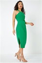Green Dusk Ruched Halter Midi Stretch Dress, Image 3 of 5