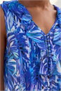 Blue Leaf Print Ruffle Front Button Up Blouse, Image 4 of 4