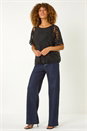 Black Rose Print Burnout Mesh Top, Image 2 of 5