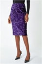 Purple Sequin Embellished Velour Stretch Skirt , Image 3 of 6